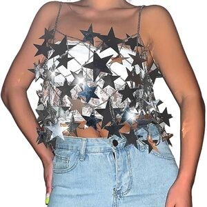 Silver Star Chain Crop Top - Women (FITS MEDIUM)